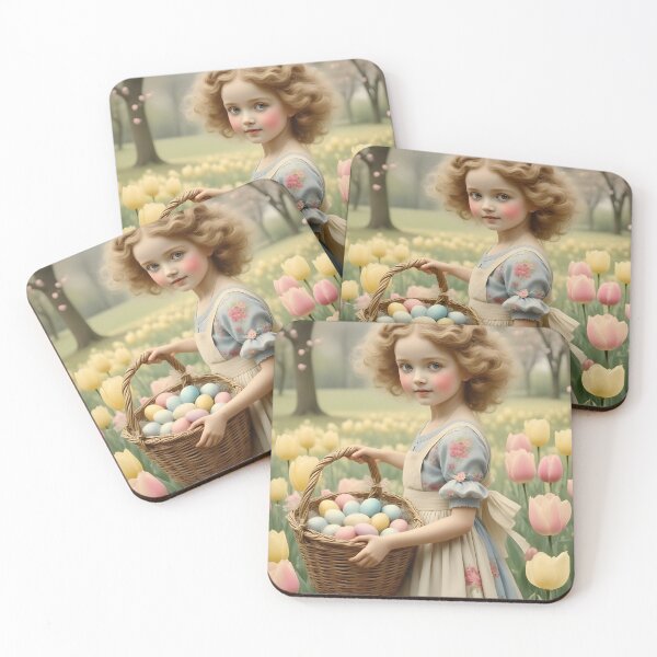 Item preview, Vintage Easter Postcard: Girl, Frock, Basket, Tulips designed and sold by ACuriousshoppe.