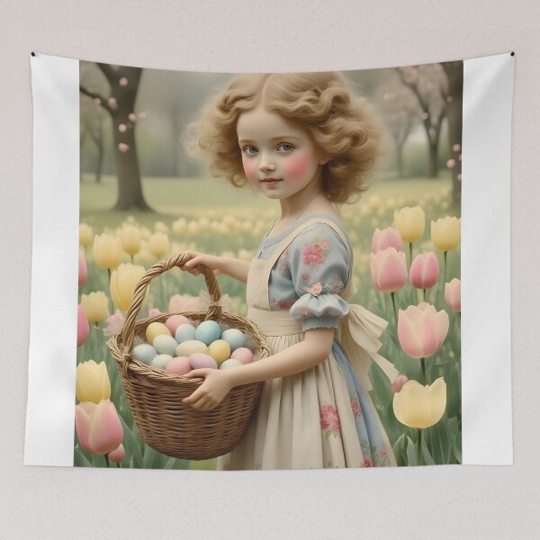 Item preview, Vintage Easter Postcard: Girl, Frock, Basket, Tulips designed and sold by ACuriousshoppe.