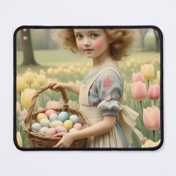 Item preview, Vintage Easter Postcard: Girl, Frock, Basket, Tulips designed and sold by ACuriousshoppe.