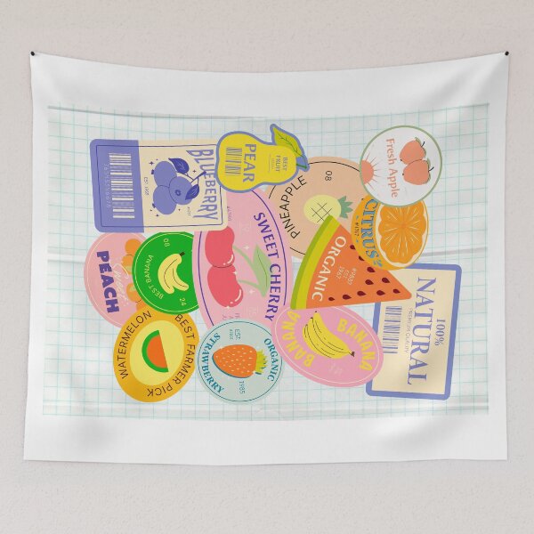 Item preview, junk journal fruit sticker collage art print designed and sold by miss madison creates.
