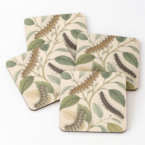 Item preview, Vintage lithography poster with flowers and caterpillars designed and sold by DuskTillDown.