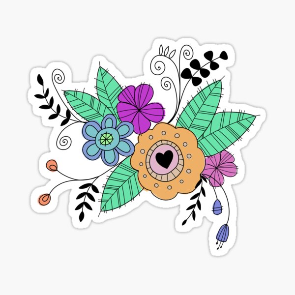 Item preview, whimsical handrawn florals expressive and bold designed and sold by Craftynelly Designs.