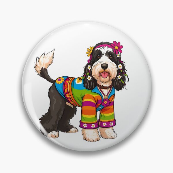 Item preview, Groovy 1970s Hippy Bernedoodle Cartoon – Peace, Love & Paws designed and sold by Fredster1966.