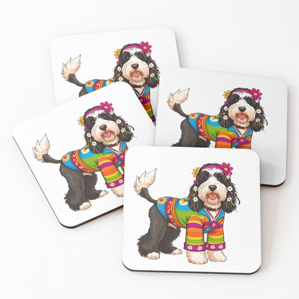 Item preview, Groovy 1970s Hippy Bernedoodle Cartoon – Peace, Love & Paws designed and sold by Fredster1966.