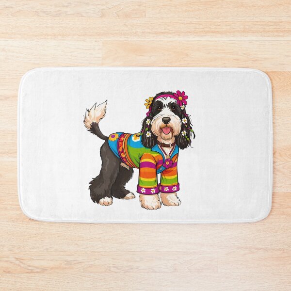 Item preview, Groovy 1970s Hippy Bernedoodle Cartoon – Peace, Love & Paws designed and sold by Fredster1966.