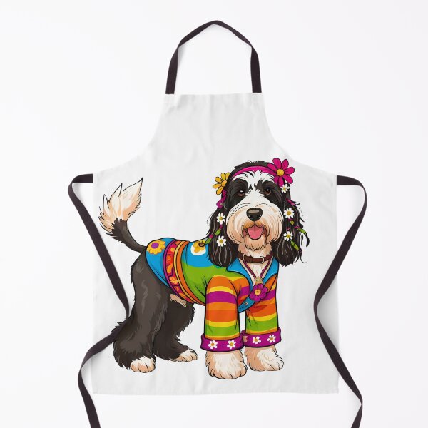 Item preview, Groovy 1970s Hippy Bernedoodle Cartoon – Peace, Love & Paws designed and sold by Fredster1966.