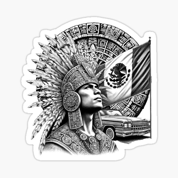 Vista previa del artículo con la obra «Calendario Guerrero Azteca México Bandera Mexicana Carro Azteca», diseñado y vendido por HechoEnAztlan.