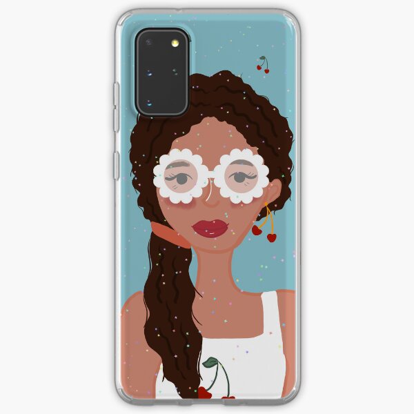 Aperçu de l'œuvre Portrait de fille rétro aux cerises | Lunettes florales et paillettes créée et vendue par Thetinycrafthouse24.