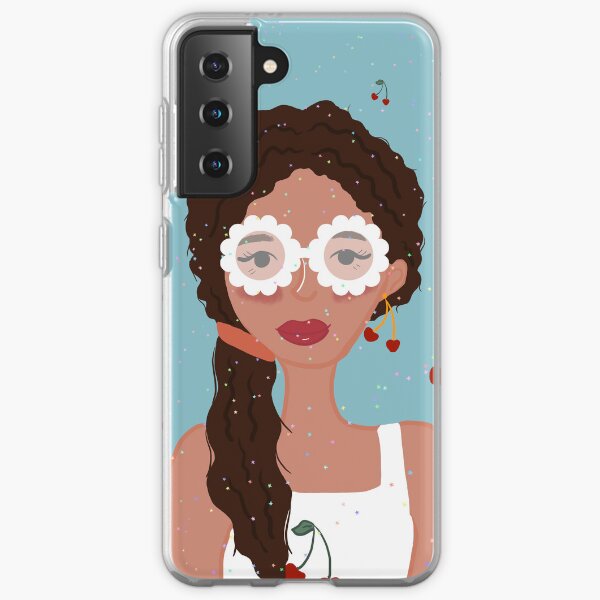 Aperçu de l'œuvre Portrait de fille rétro aux cerises | Lunettes florales et paillettes créée et vendue par Thetinycrafthouse24.