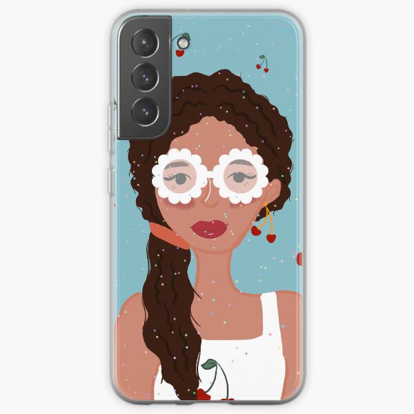 Aperçu de l'œuvre Portrait de fille rétro aux cerises | Lunettes florales et paillettes créée et vendue par Thetinycrafthouse24.