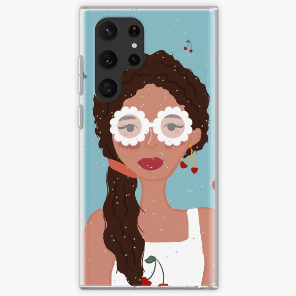 Aperçu de l'œuvre Portrait de fille rétro aux cerises | Lunettes florales et paillettes créée et vendue par Thetinycrafthouse24.
