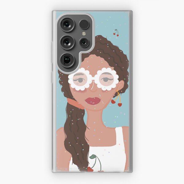 Aperçu de l'œuvre Portrait de fille rétro aux cerises | Lunettes florales et paillettes créée et vendue par Thetinycrafthouse24.