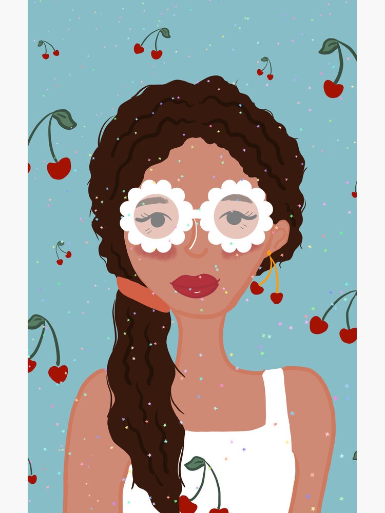 Thumbnail 4 of 4, Samsung Galaxy Phone Case, Retro Cherry Girl Portrait | Floral Glasses & Sparkles designed and sold by tinycrafthouse.