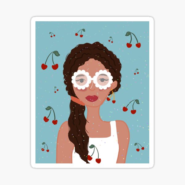 Item preview, Retro Cherry Girl Portrait | Floral Glasses & Sparkles designed and sold by Thetinycrafthouse24.