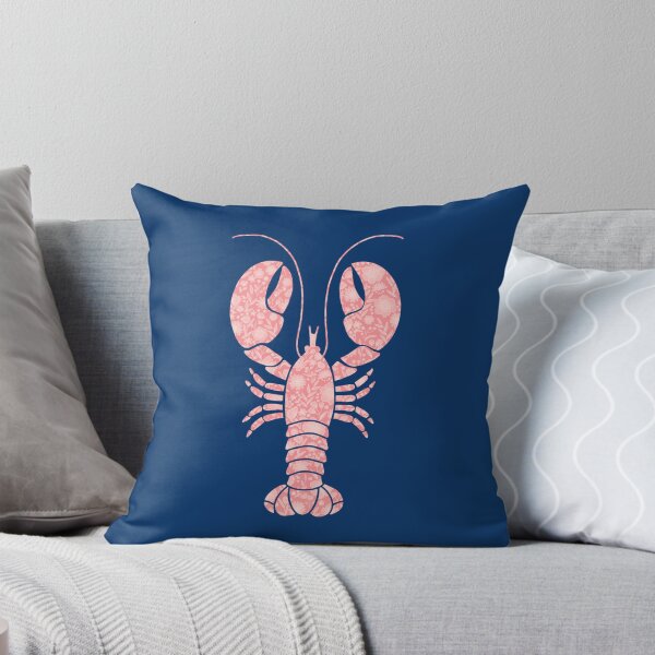 Item preview, Light pink lobster with white floral print on navy blue background designed and sold by Giulia  Palazzo.