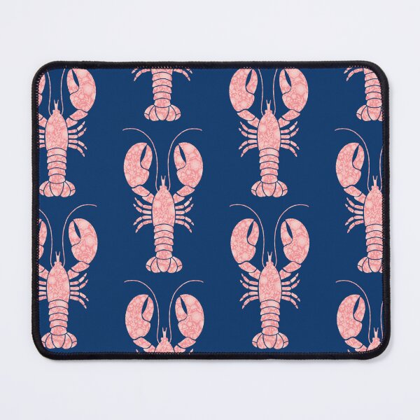 Item preview, Light pink lobster with white floral print on navy blue background designed and sold by Giulia Palazzo.