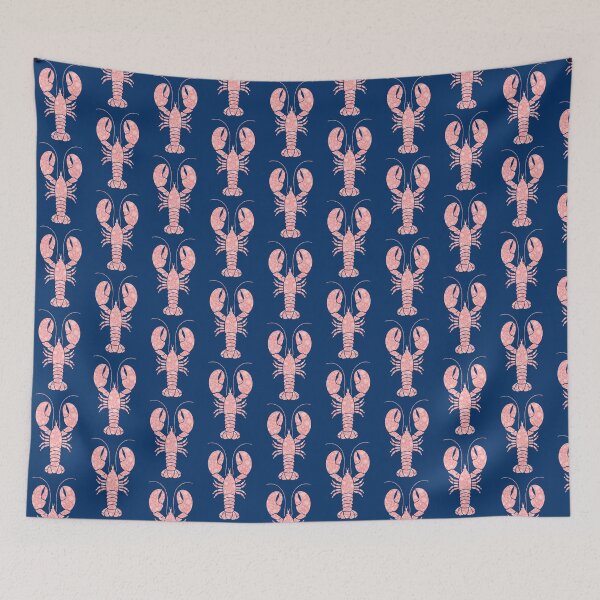 Item preview, Light pink lobster with white floral print on navy blue background designed and sold by Giulia  Palazzo.