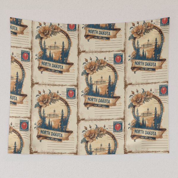 Item preview, North Dakota USA Vintage Travel Retro Postcard Design designed and sold by TravelPostcardGems.