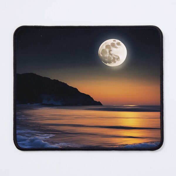 Item preview, Sunset at the Beach Glowing Full Moon in the Night Sky, Crashing Waves designed and sold by ChicLA.