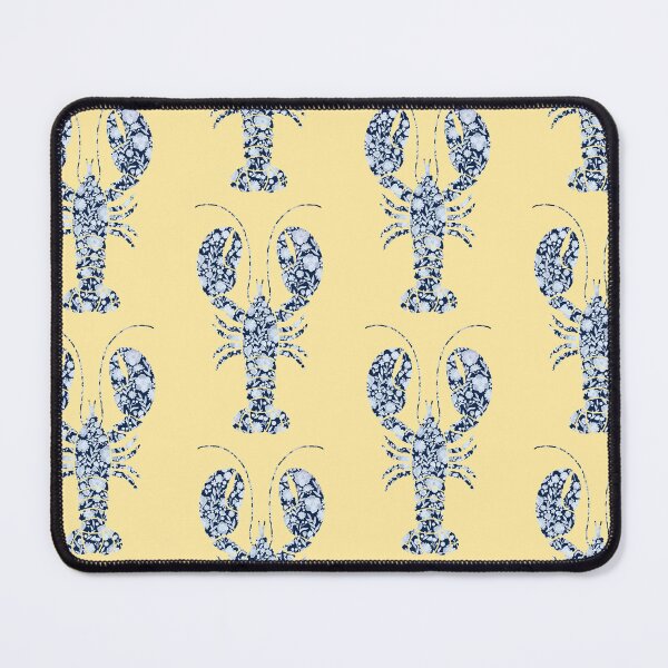 Item preview, Navy Blue lobster with white floral print on Light Yellow background designed and sold by Giulia Palazzo.