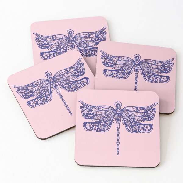 Item preview, Navy Blue Floral Dragonfly Design on light pink designed and sold by Giulia  Palazzo.