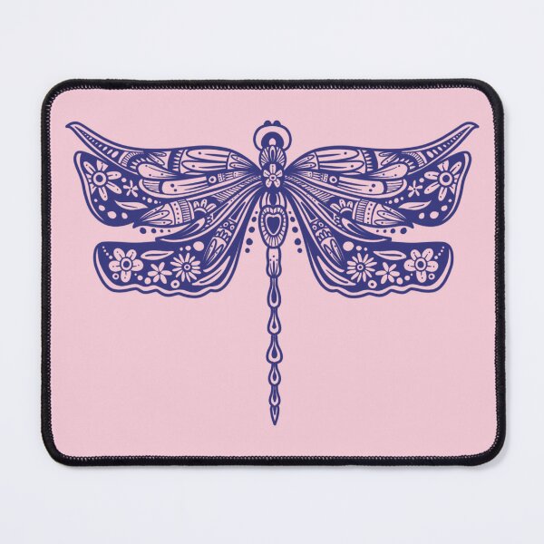 Item preview, Navy Blue Floral Dragonfly Design on light pink designed and sold by Giulia  Palazzo.