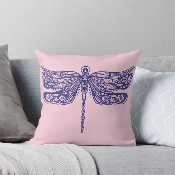 Item preview, Navy Blue Floral Dragonfly Design on light pink designed and sold by Giulia  Palazzo.
