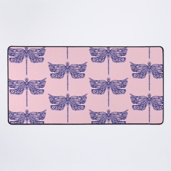 Item preview, Navy Blue Floral Dragonfly Design on light pink designed and sold by Giulia  Palazzo.