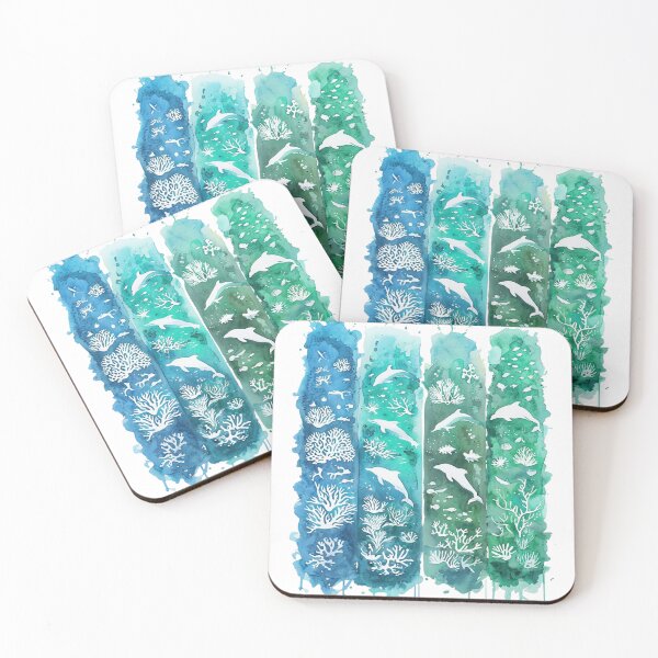 Item preview, Pastel brush pattern  with dolphins and coral designed and sold by seahorse crossing.