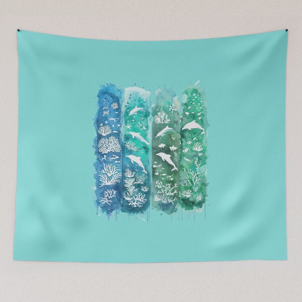 Item preview, Pastel brush pattern  with dolphins and coral designed and sold by seahorse crossing.