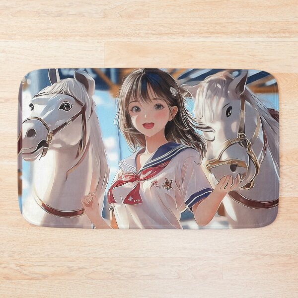 Item preview, Happy Girl Between White Horses on Sailor Style Carousel designed and sold by Reina75.