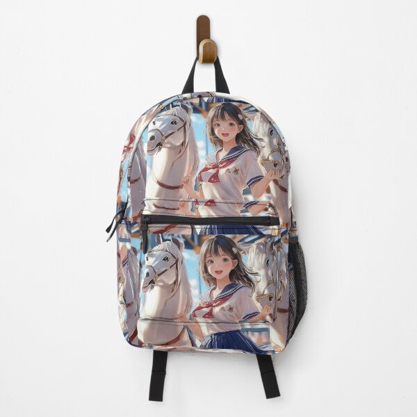Item preview, Happy Girl Between White Horses on Sailor Style Carousel designed and sold by Reina75.