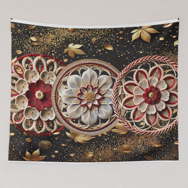 Item preview, Japanese Mizuhiki Art - Elegant Gold & Red Paper Craft Design designed and sold by SakuraJapanArt.
