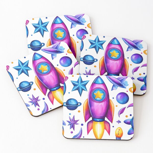 Item preview, Vibrant Cosmic Galaxy with Spaceships and Stars Art Colorful Space Rocket and Planets Cartoon Illustration designed and sold by MamaDong.