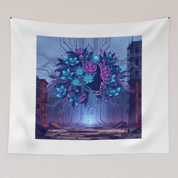 Item preview, Futuristic Human-AI Art: Geometric Circuit & Organic Floral Print Design designed and sold by Muted Marvels.