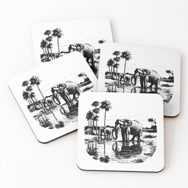 Item preview, Elephant Herd Family Africa Savanna Wildlife Swamp Scene designed and sold by inkoutninja.