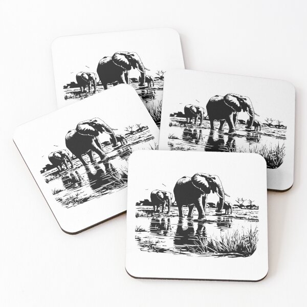 Item preview, Elephant Herd Family Africa Savanna Wildlife Swamp Scene designed and sold by inkoutninja.