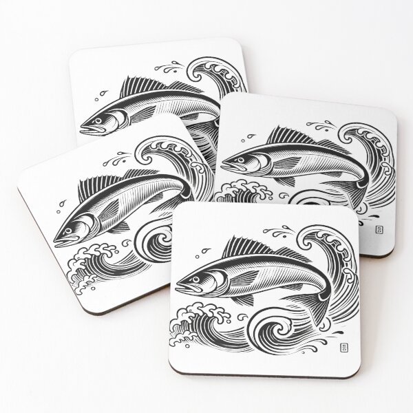 Item preview, Seabass & Waves – Japanese Ocean Linework Design designed and sold by D'riftr.