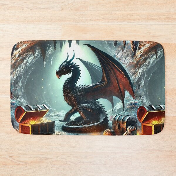 Item preview, Fantasy Dark Dragon in Dungeon Cave with Treasure Wings Fantasy Mythical, dnd dandd drake draco  designed and sold by TheTimeTaxi.