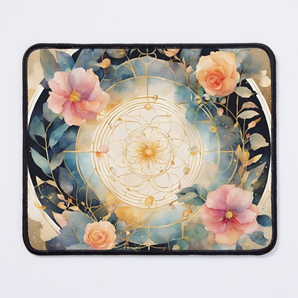 Item preview, Watercolor Florals Pattern , Mandala ,Pastel Gold Blue Orange, Feminine Romantic Elegant Pattern designed and sold by KolorellaS.