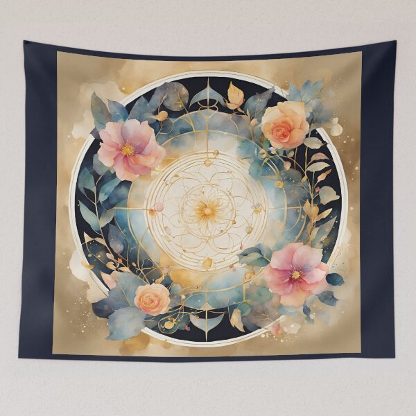 Item preview,     Watercolor Florals Pattern , Mandala ,Pastel Gold  Blue Orange,  Feminine Romantic Elegant Pattern designed and sold by KolorellaS.