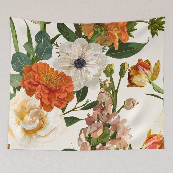 Item preview, Detailed hand drawn flowers - blooming zinnia, roses, anemone, daisy and herbs. designed and sold by MatyKotiv.
