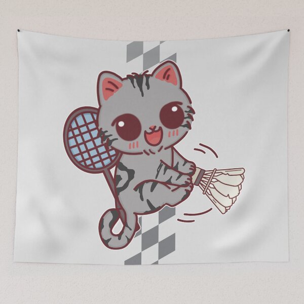 Item preview, Cute Gray Tabby Kitten Playing Badminton designed and sold by BGMeYou.