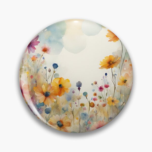 Item preview, Watercolor Florals Pattern , Flowers, Pastel Gold  Blue Orange,  Feminine Romantic Elegant Pattern designed and sold by KolorellaS.
