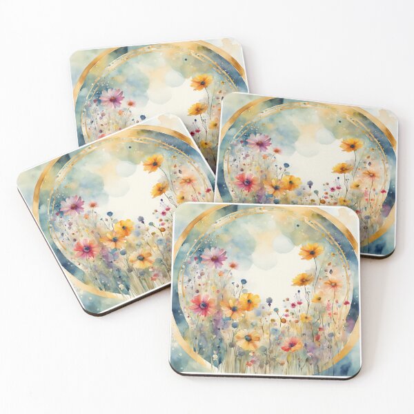 Item preview, Watercolor Florals Pattern , Flowers, Pastel Gold  Blue Orange,  Feminine Romantic Elegant Pattern designed and sold by KolorellaS.