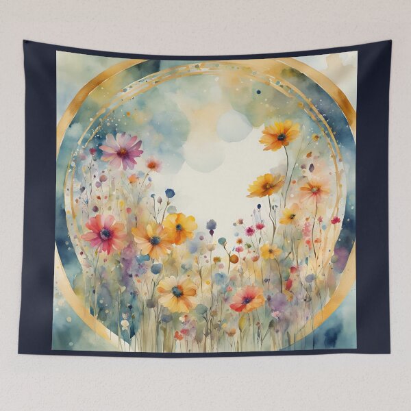 Item preview, Watercolor Florals Pattern , Flowers, Pastel Gold  Blue Orange,  Feminine Romantic Elegant Pattern designed and sold by KolorellaS.