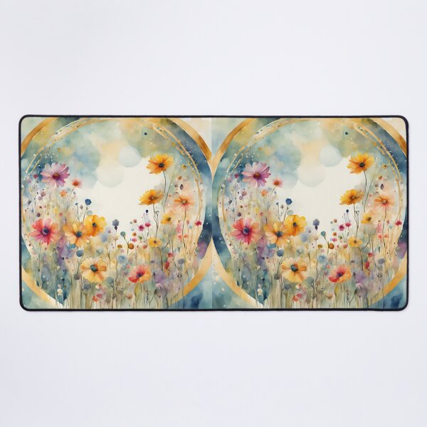 Item preview, Watercolor Florals Pattern , Flowers, Pastel Gold Blue Orange, Feminine Romantic Elegant Pattern designed and sold by KolorellaS.