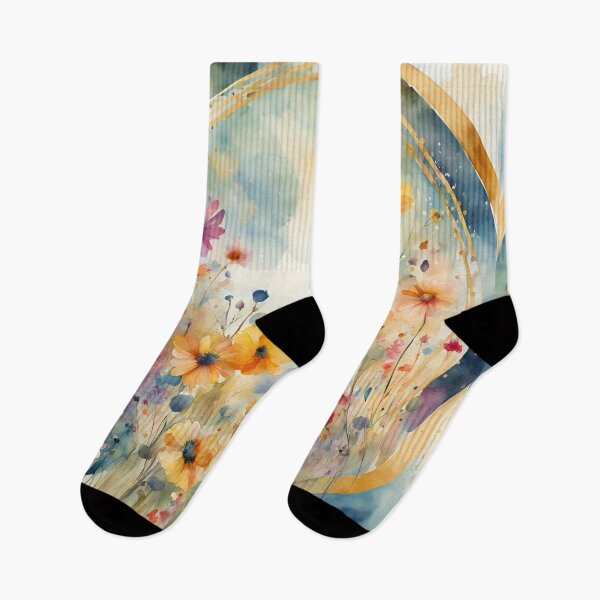 Item preview, Watercolor Florals Pattern , Flowers, Pastel Gold  Blue Orange,  Feminine Romantic Elegant Pattern designed and sold by KolorellaS.