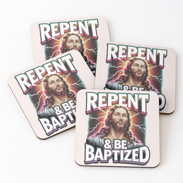 Item preview, Acts 2:38 – Repent & Be Baptized | Bootleg-Style Jesus Art | Christian Bible Verse designed and sold by  KnitLuv.