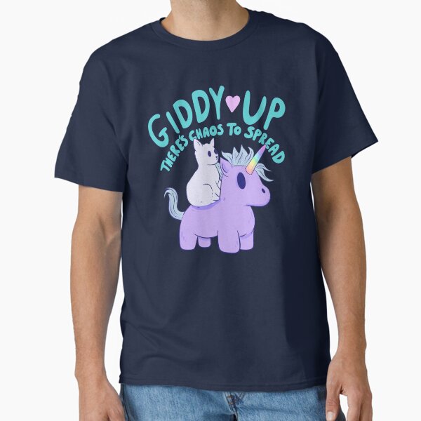 Vista previa del artículo con la obra «Lindo gato montado en un unicornio: ¡Arriba, hay caos por esparcir!», diseñado y vendido por Jess.a.creates.